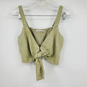 Abercrombie & Fitch Linen Blend Tie Front Crop Top Sleeveless Shirt Medium